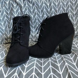 Spring - Black Faux Suede Heeled Boots - Size 8.5